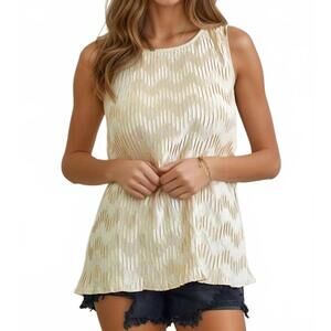 NEW DOE AND RAE crinkled sleeveless top in champagne